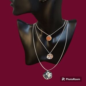 CHLOE & ISABEL Silvertone Layered Hammered Disc Paillette Pendant Chain Necklace